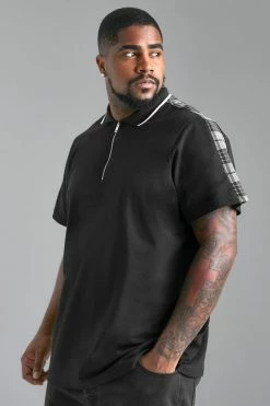 Plus Size Jacquard Tape 1/4 Zip Polo