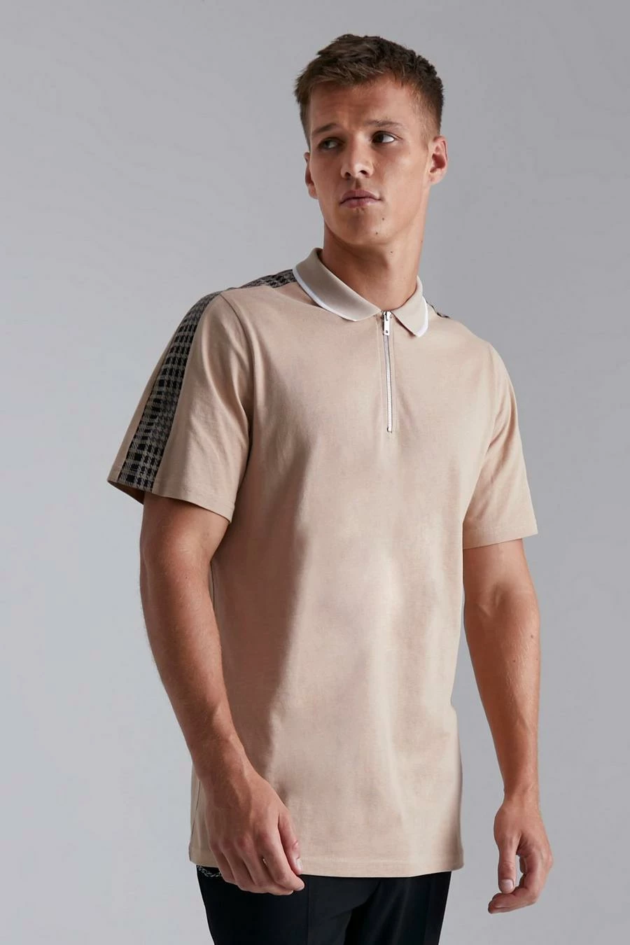 Tall Size Check Jacquard Tape 1/4 Zip Polo 1 Tall Size Check Jacquard Tape 1/4 Zip Polo