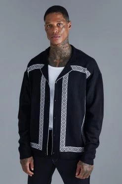 Long Sleeve Border Knitted Shirt