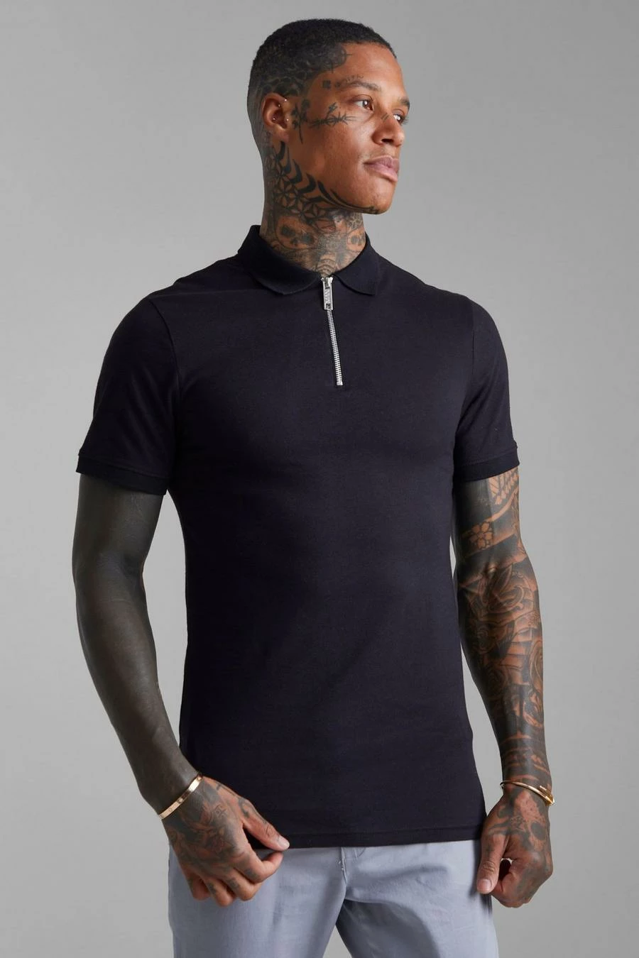 Muscle Fit Short Sleeve Zip Polo 1 Muscle Fit Short Sleeve Zip Polo