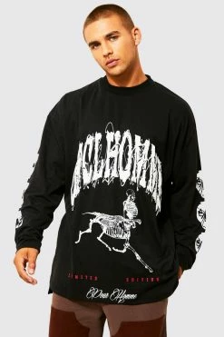 Oversized Contrast Print Long Sleeve T-shirt