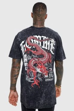 Oversized Dragon Acid Wash Graphic T-shirt