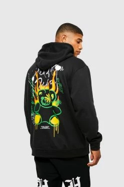 Oversized Graffiti Teddy Graphic Hoodie