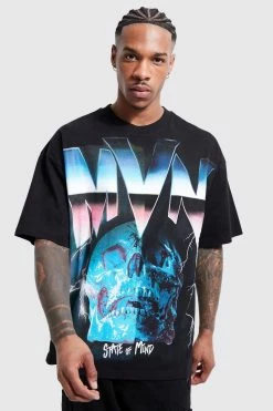 Oversized Man Skull Graphic T-shirt