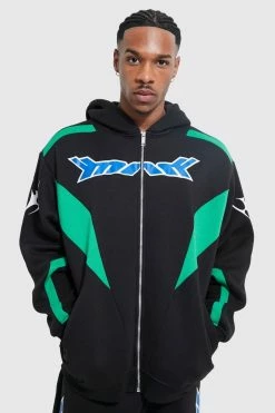 Oversized Moto Zip Through Hoodie