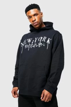 Oversized Ny Brooklyn Drip Print Hoodie