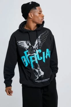 Oversized Official Wing Statue Print Hoodie