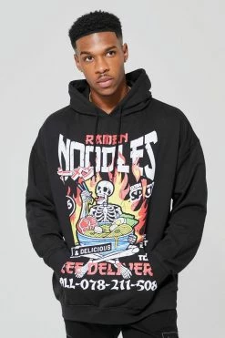 Oversized Ramen Noodles Graphic Hoodie