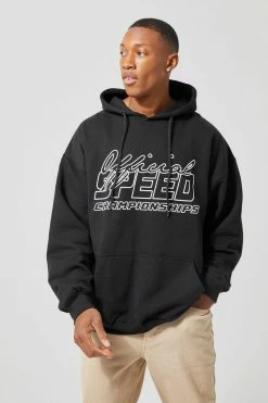 Oversized Speed Champion Moto Print Hoodie