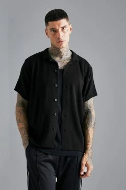 Short Sleeve Knitted Pleated Revere Shirt