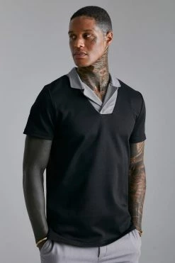 Slim Contrast Revere Collar Polo