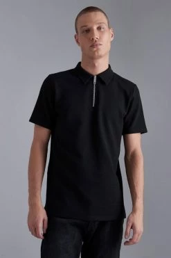Slim Fit Jacquard Zip Neck Polo