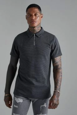 Slim Fit Jacquard Zip Polo