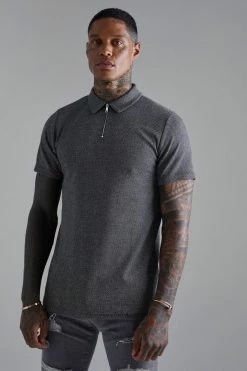 Slim Fit Jacquard Zip Polo