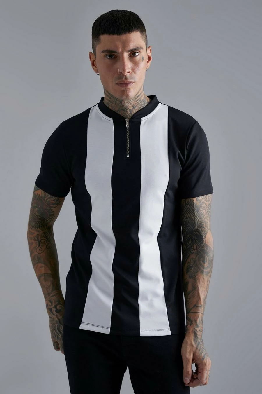 Slim Fit Smart Panelled Bomber Neck Polo 1 Slim Fit Smart Panelled Bomber Neck Polo