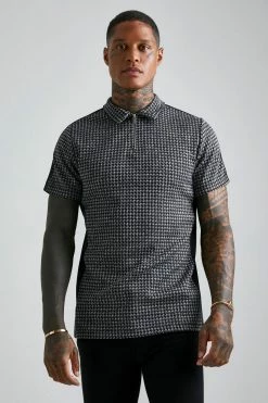 Slim Fit Zip Neck Jacquard Side Panel Polo