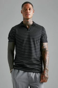 Slim V Striped Pique Polo
