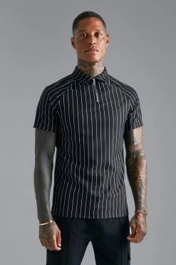 Slim Zip Neck Jacquard Stripe Raglan Polo