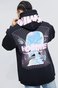 Tall Oversized Homme Heat Print Zip Thru Hoodie