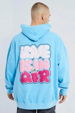 Oversized Washed Bubble Puff Print Hoodie