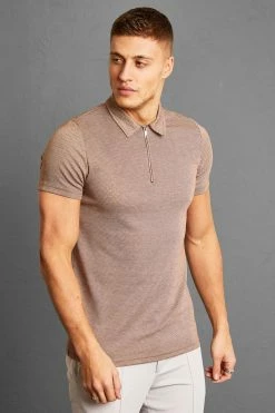 Slim Fit Mini Jacquard Check Zip Polo