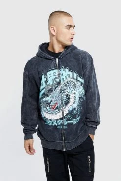 Dragon Graphic Wash Zip Hoodie