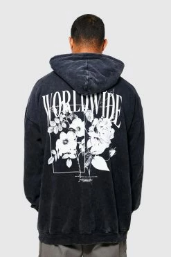 Oversized Acid Wash Homme Graphic Hoodie