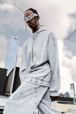 Oversized Washed Graphic Zip Through Hoodie