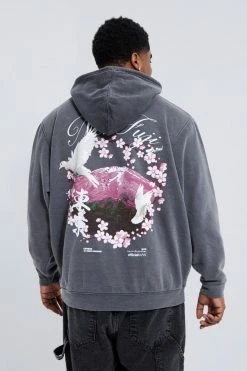 Plus Washed Blossom Mountain Graphic Hoodie