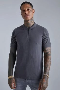 Slim Zip Pique Polo