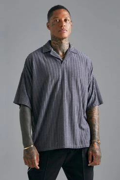 Striped Towelling Oversized Revere Polo