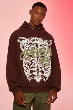 Boxy Fit Skeleton Puff Print Hoodie