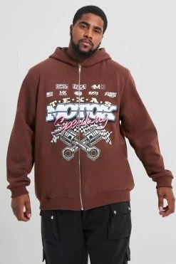 Plus Moto Print Zip Through Hoodie