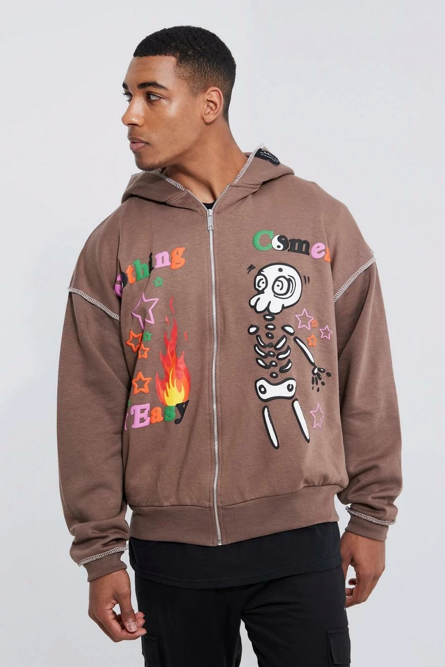 Tall Oversized Boxy Zip Thru Skeleton Hoodie 1 Tall Oversized Boxy Zip Thru Skeleton Hoodie