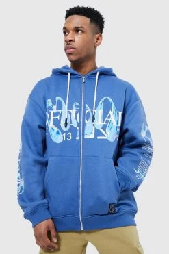 Oversized Graphic Zip Through Hoodie
