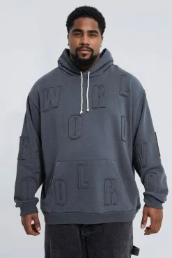 Plus Oversized Distressed Applique Hoodie