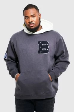 Plus Varsity Colour Block Sports Rib Hoodie