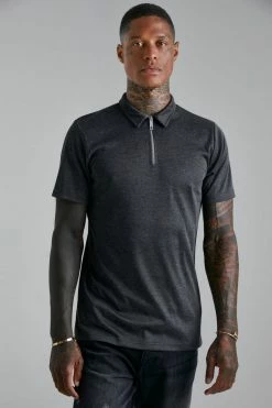 Smart Viscose Ribbed Zip Neck Polo