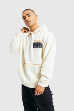 Oversized Contrast Stitch Graphic Hoodie