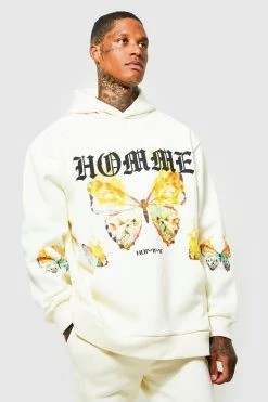 Oversized Homme Butterfly Graphic Hoodie