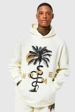 Oversized Homme Palm Print Hoodie