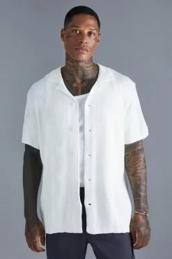 Short Sleeve Knitted Pleated Revere Shirt