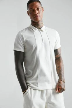 Smart Slim Zip Neck Polo With Contrast Panel