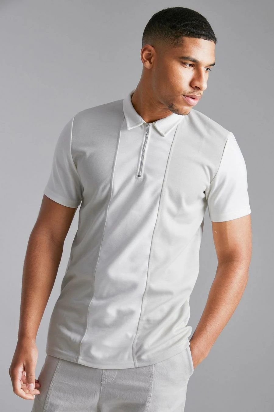 Tall Smart Slim Zip Polo With Contrast Panel 1 Tall Smart Slim Zip Polo With Contrast Panel