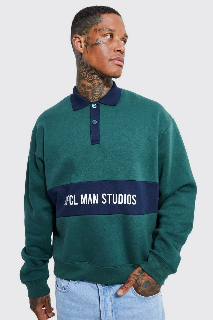 Oversized Boxy Panelled Varsity Graphic Polo 1 Oversized Boxy Panelled Varsity Graphic Polo