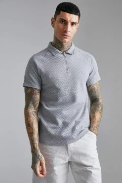 Slim Fit Jacquard Raglan Polo