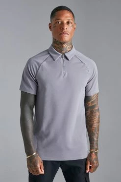 Slim Fit Raglan Zip Neck Jacquard Polo