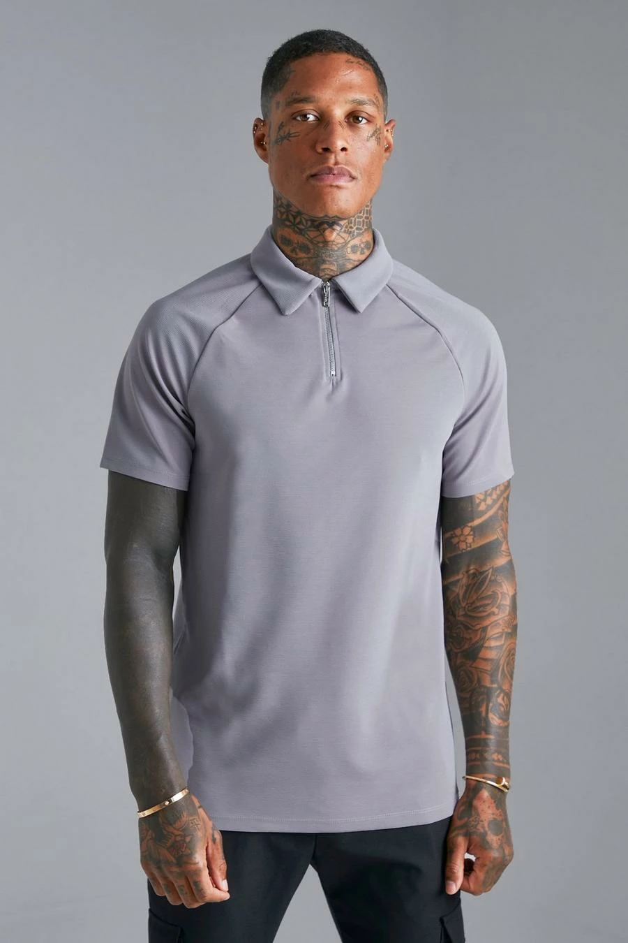Slim Fit Raglan Zip Neck Jacquard Polo 1 Slim Fit Raglan Zip Neck Jacquard Polo