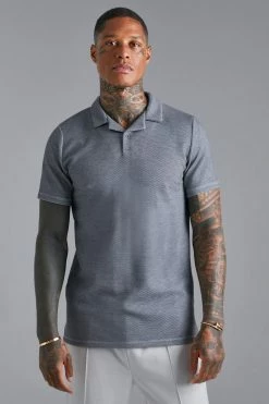 Slim Fit Revere Button Jacquard Polo