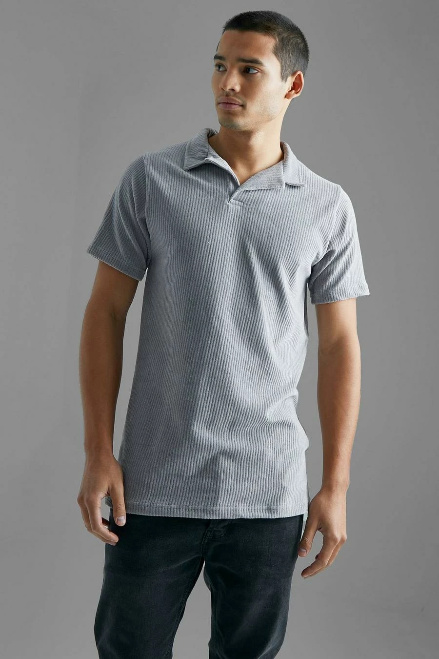 Slim Fit Ribbed Velour Revere Polo 1 Slim Fit Ribbed Velour Revere Polo